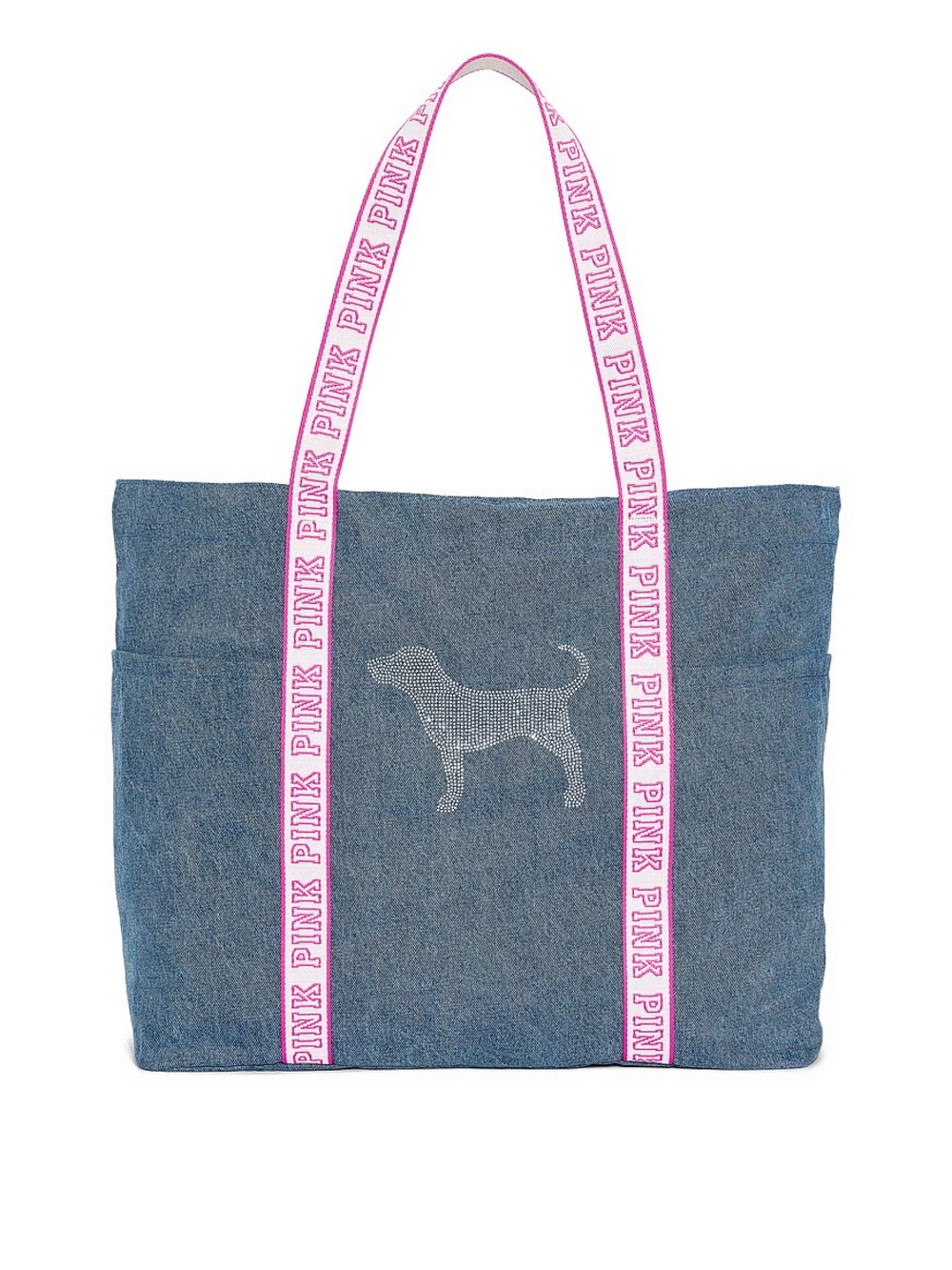 PINK Victoria's Secret Blue Denim Tote with Pink Logo Straps